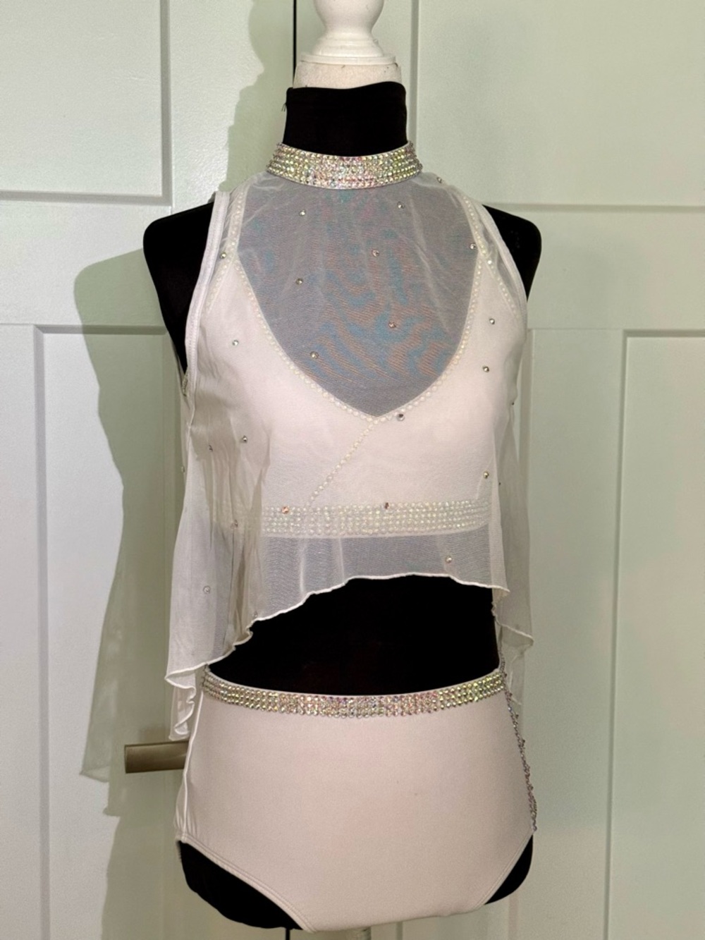 Sheer Embellished White Women's Dance Costume